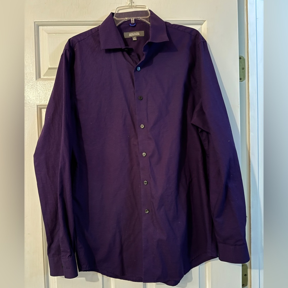 Kenneth Cole Reaction Purple Men's Long Sleeve Button Down Dress Shirt Slim Fit